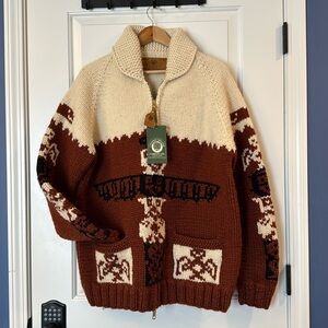 Canadian Sweater Co Handknit Zip 100% Wool Sweater Vintage style Totem Pole NEW